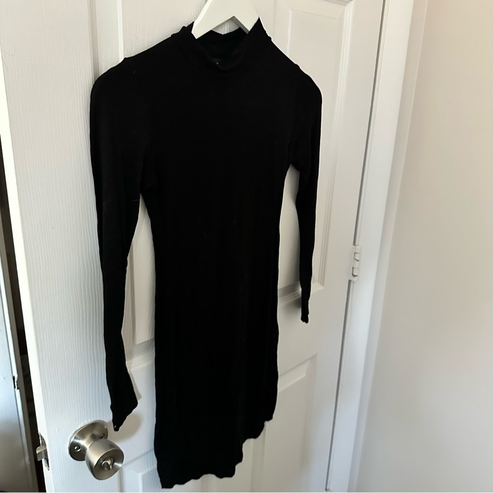 Black Long Sleeve Turtleneck Mini Dress